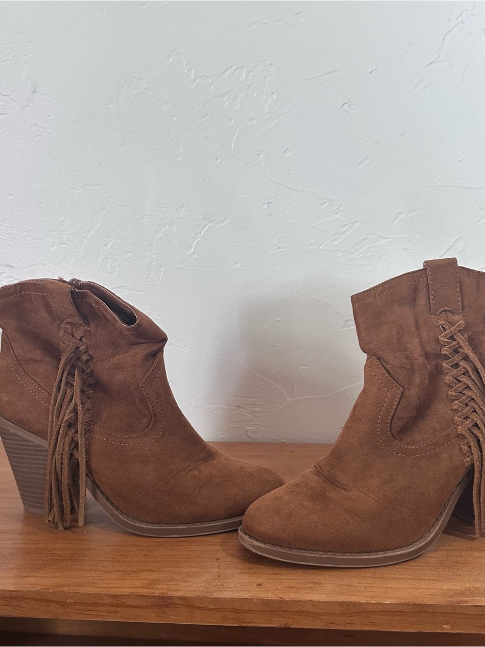 UNIONBAY Brown Suede Fringe Ankle Booties